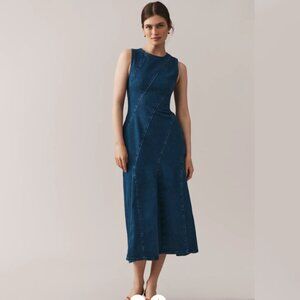 ALIGNE RAVEN SLEEVELESS DIAGONAL SEAMED DENIM MIDI DRESS